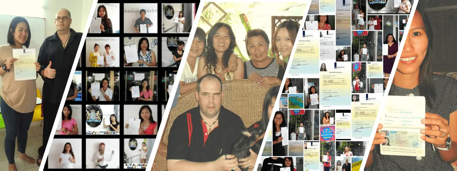 Collage van geslaagde Thaise studenten Nederlands